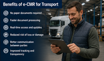Specialist logistic folosind o tabletă, ilustrând eficiența și managementul digital al documentelor în transport